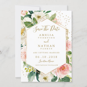 Faire-part de mariage moderne aquarelle florale or