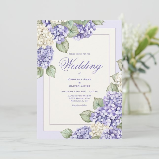 Faire-part de mariage moderne aquarelle violette f (Debout devant)