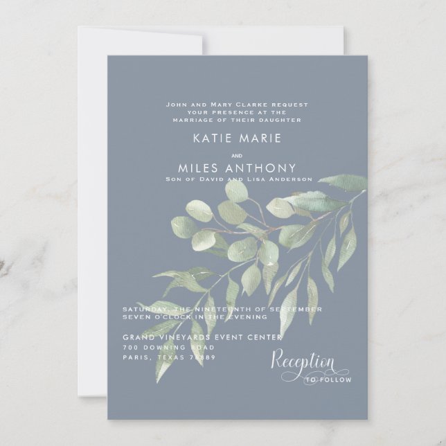Faire-part de mariage moderne au bleu poussiéreux  (Devant)