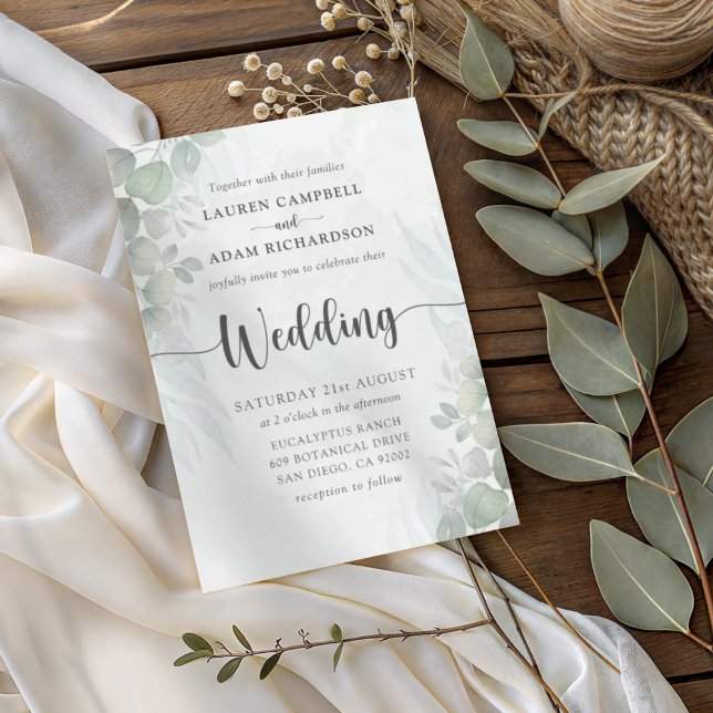 Faire-part de mariage moderne au eucalyptus vert s (Créateur téléchargé)