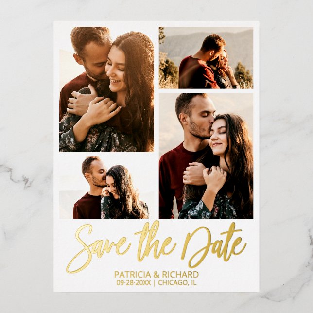 Faire-part de mariage moderne avec 4 photos en col (Recto)