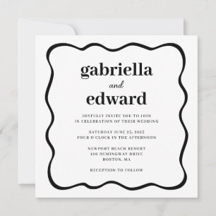 Faire-part de mariage moderne avec bordure ondulée