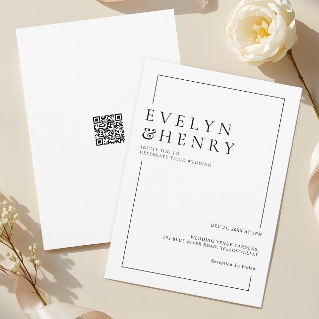 Faire-Part de Mariage Moderne avec Code QR Simple  (Créateur téléchargé)