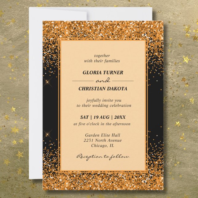 Faire-Part de Mariage Moderne avec Paillettes Doré (Créateur téléchargé)