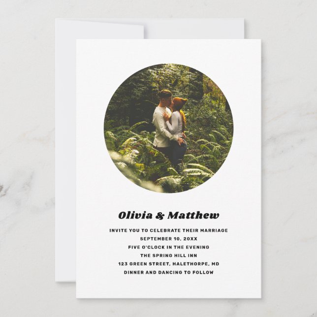 Faire-Part de Mariage Moderne avec Photo Cercle |  (Devant)