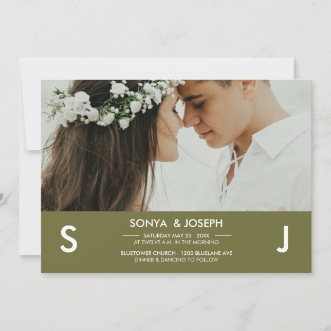 Faire-part de mariage moderne avec photo et initia (Devant)