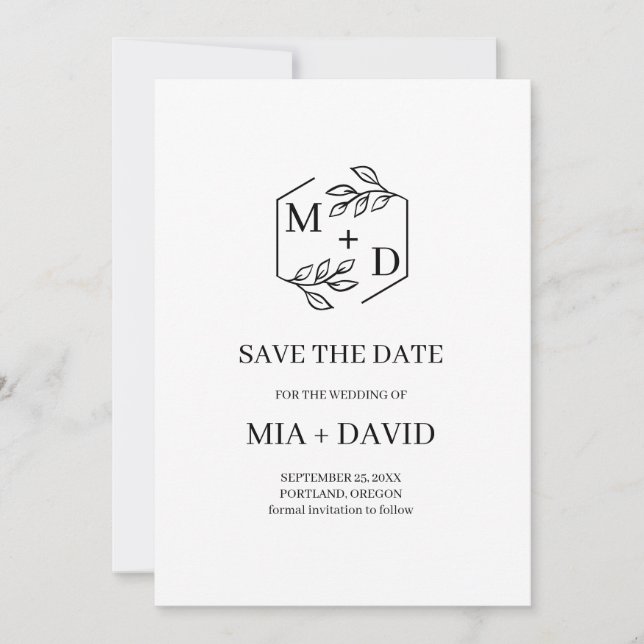 Faire-part de mariage moderne avec photo et monogr (Devant)