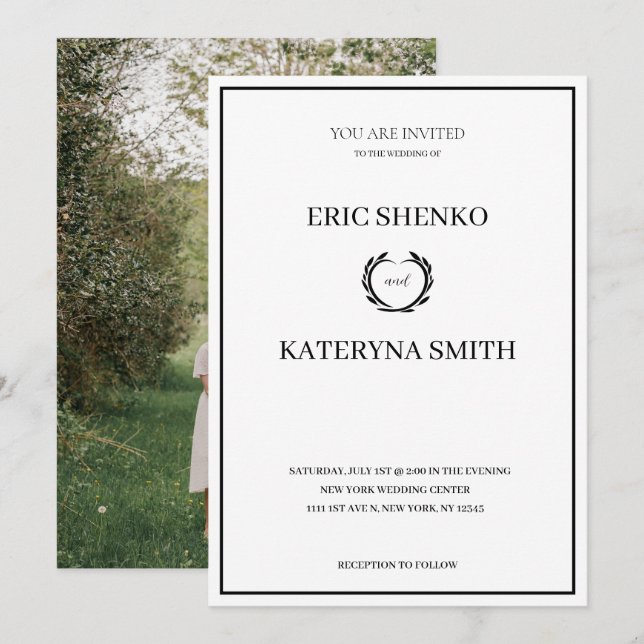 Faire-part de mariage moderne avec photo sur le do (Devant / Derrière)