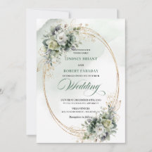 Faire-part de mariage moderne avec verdure et or