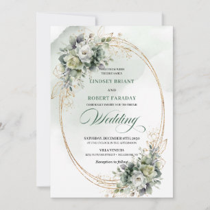 Faire-part de mariage moderne avec verdure et or