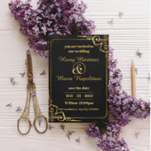 Faire-part de mariage moderne Black Gold