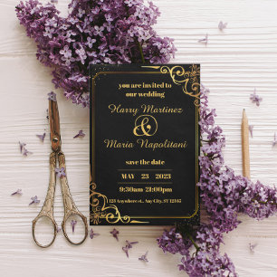 Faire-part de mariage moderne Black Gold