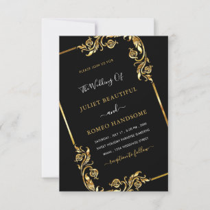 Faire-part de mariage moderne Black Gold avec code