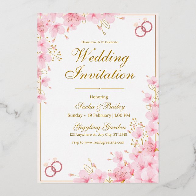 Faire-part de mariage moderne blanc et rose (Recto)