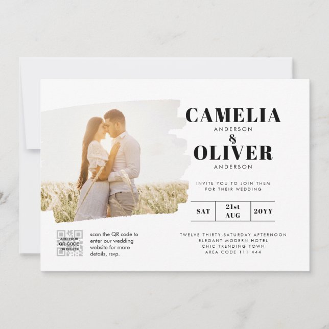 Faire-part de mariage moderne blanc & noir PHOTO Q (Devant)