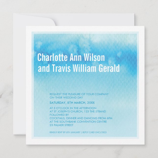 FAIRE-PART DE MARIAGE MODERNE : bleu d'eau sombre (Devant)