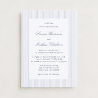 Faire-part de mariage moderne bleu et blanc à rayu