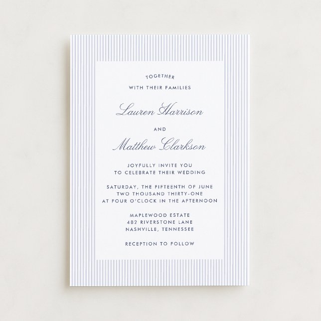 Faire-part de mariage moderne bleu et blanc à rayu (Créateur téléchargé)