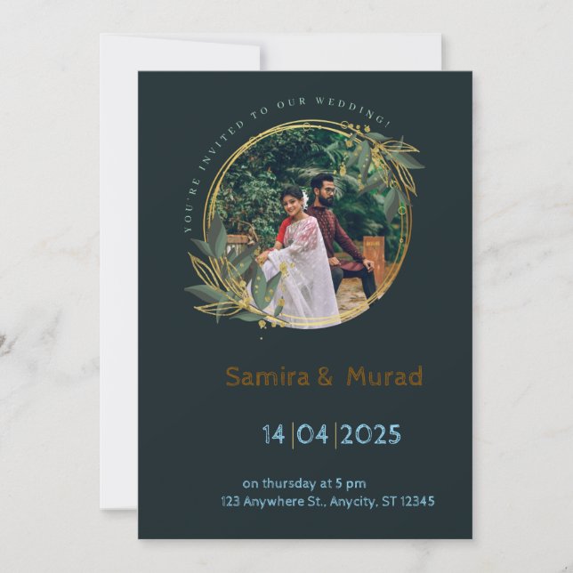 Faire-part de mariage moderne bleu marine (Devant)