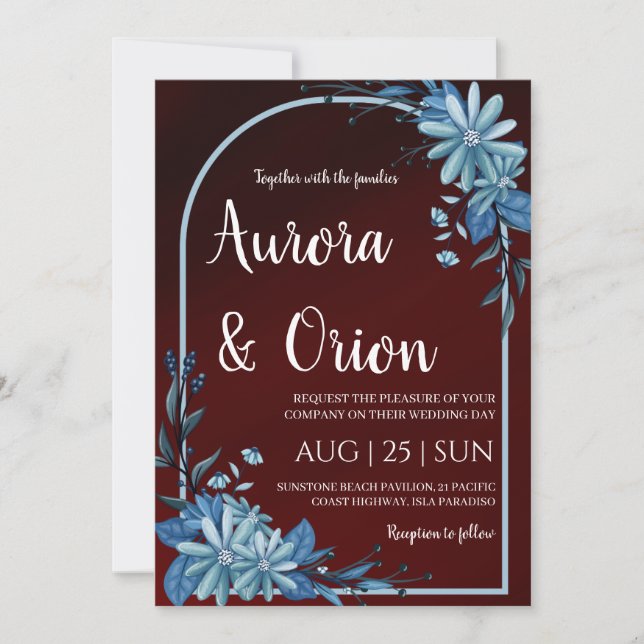 faire-part de mariage moderne bleu marine et borde (Devant)