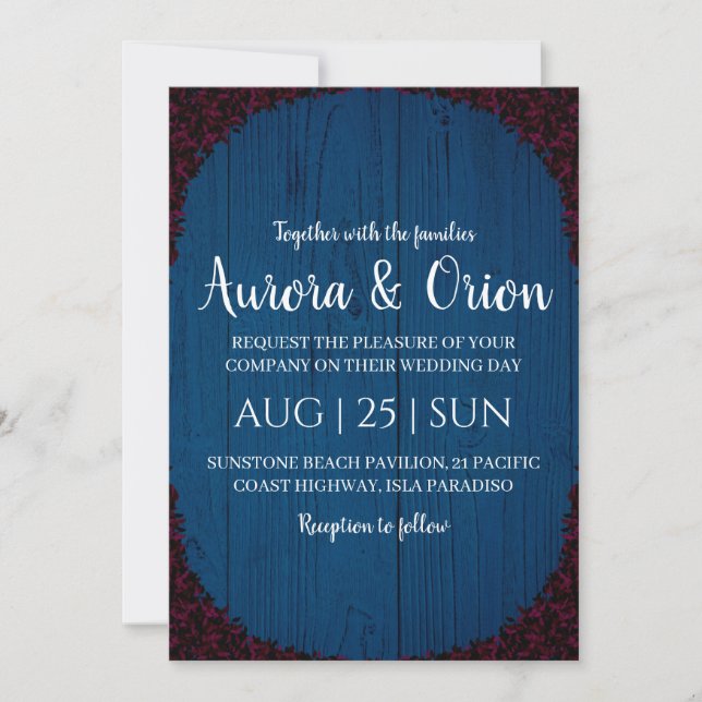 faire-part de mariage moderne bleu marine et borde (Devant)