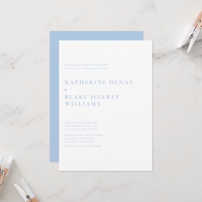 Faire-part de mariage moderne bleu paon (Devant/Arrière en situation)