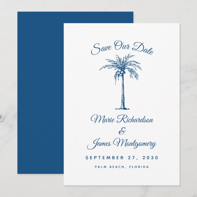 Faire-part de mariage moderne bleu plage (Devant / Derrière)