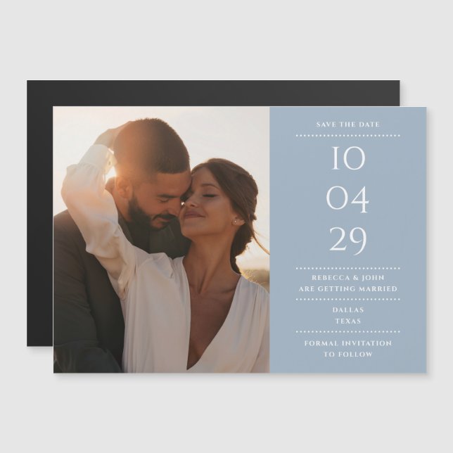 Faire-part de mariage moderne bleu poussiéreux (Devant / Derrière)