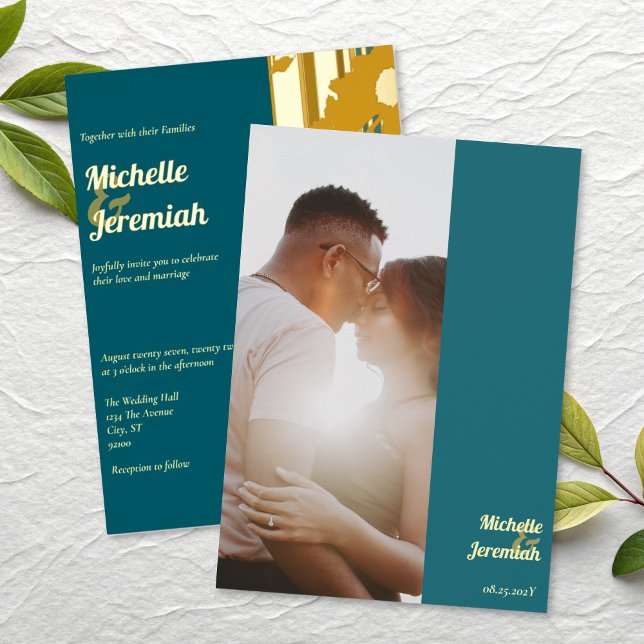 Faire-part de mariage moderne bleu sarcelle Tourne (Créateur téléchargé)