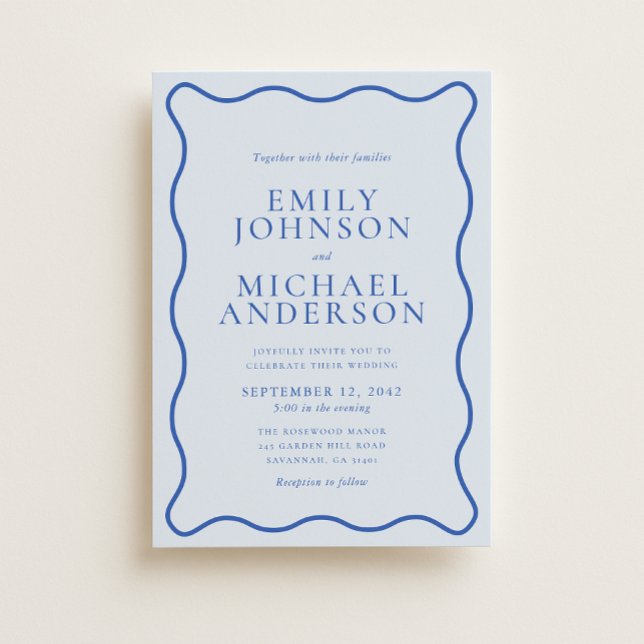 Faire-part de mariage moderne bleu vif et bleu dou (Créateur téléchargé)