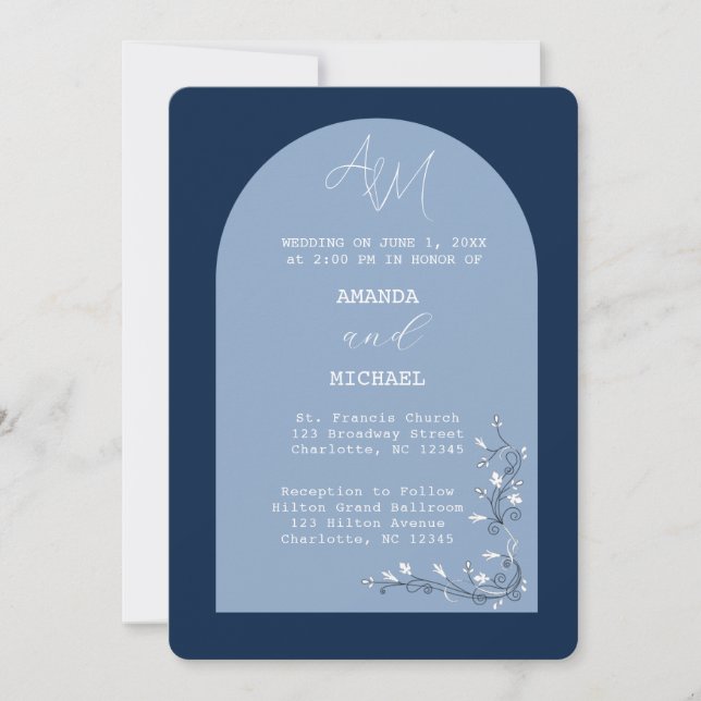 Faire-part de mariage moderne Blue Hues Arch (Devant)