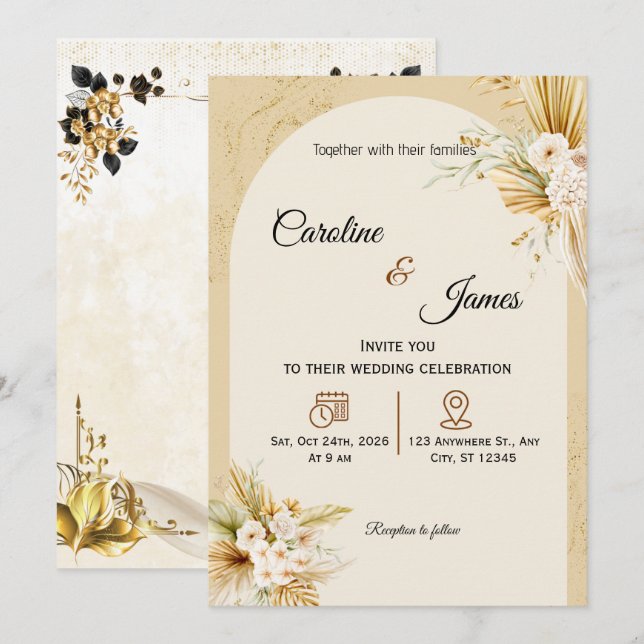 Faire-part de mariage Moderne Bohème avec Arche en (Devant / Derrière)