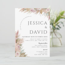 Faire-part de mariage moderne Bohème rose Pampas