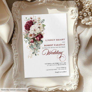 Faire-part de mariage moderne Boho Bourgogne Rose 