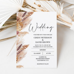 Faire-part de mariage moderne Boho Pampas Gris