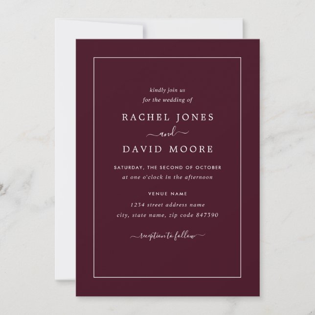 Faire-part de mariage moderne bordeaux et blanc (Devant)