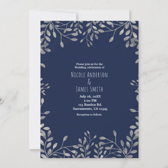 Faire-part de mariage moderne botanique bleu et ar (Devant)