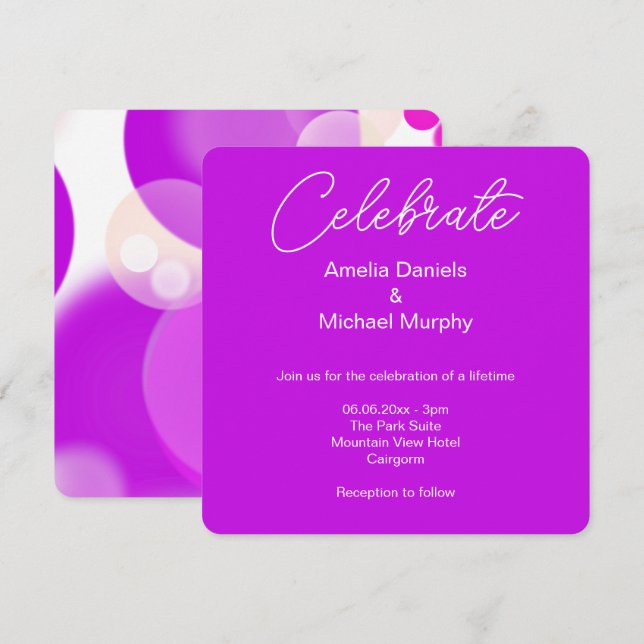 Faire-part de mariage moderne bulle magenta et bla (Devant / Derrière)