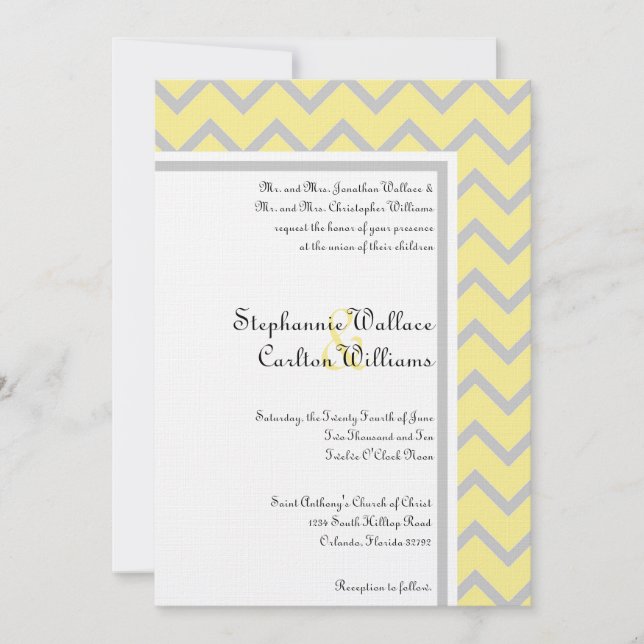 Faire-part de mariage moderne Chevron jaune/gris (Devant)