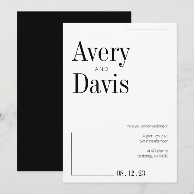 Faire-part de mariage moderne chic noir et blanc (Devant / Derrière)