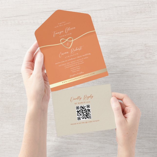 Faire-part de mariage moderne coloré QR Code (Déchirure)