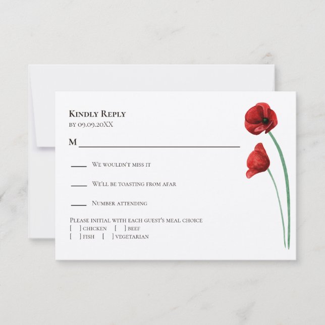 Faire-part de mariage moderne Coquelicot Rouge,  (Devant)