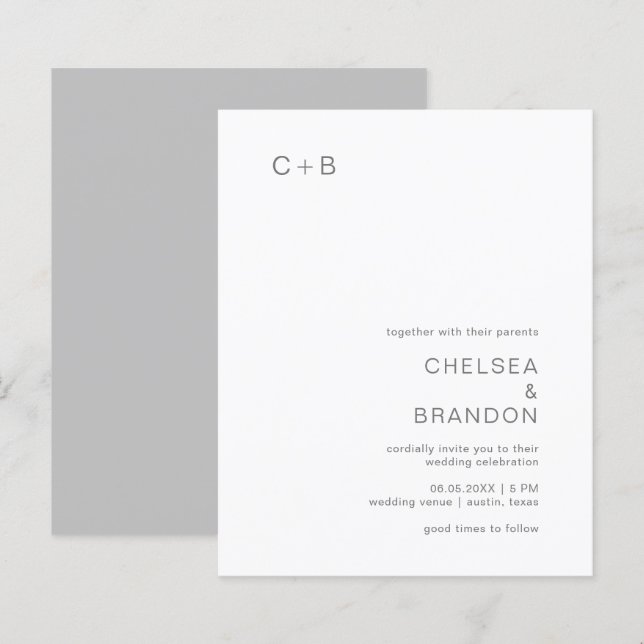 Faire-part de mariage moderne de Chelsea Gray (Devant / Derrière)