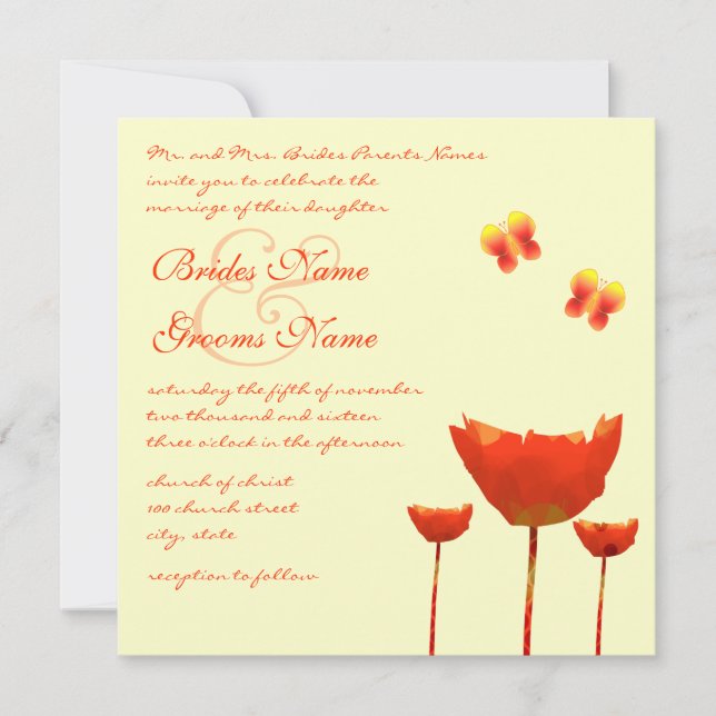 Faire-part de mariage moderne de Poppies orange (Devant)