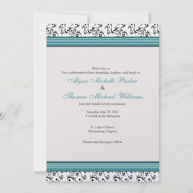 Faire-part de mariage moderne de remous (Teal) (Devant)