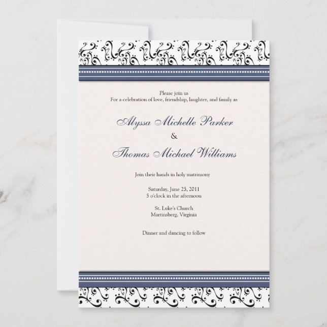 Faire-part de mariage moderne de Swirl (Navy) (Devant)