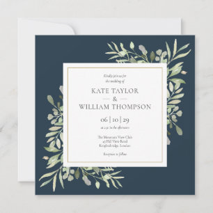Faire-part de mariage moderne Deep Sea Blue Greene