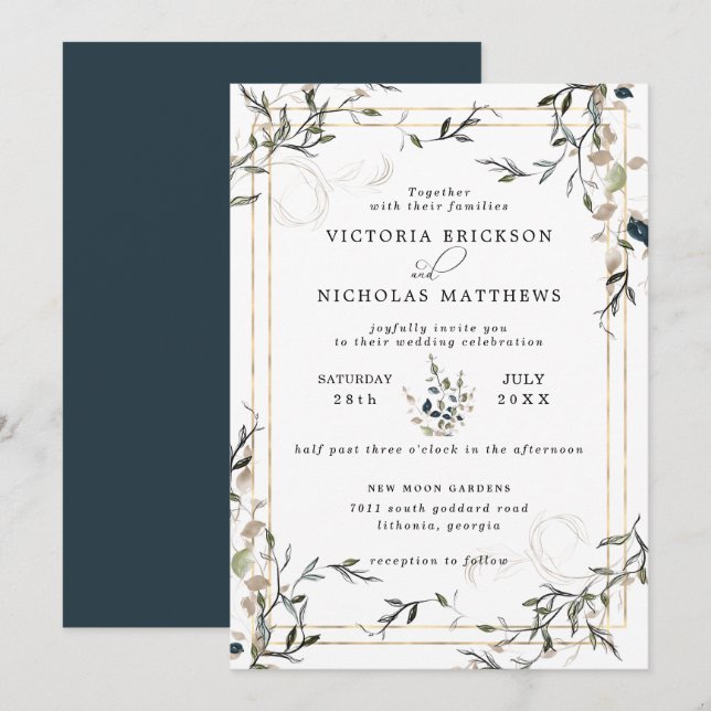Faire-part de mariage moderne délicat de verdure p (Devant / Derrière)
