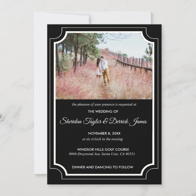 Faire-part de mariage moderne design noir et blanc (Devant)