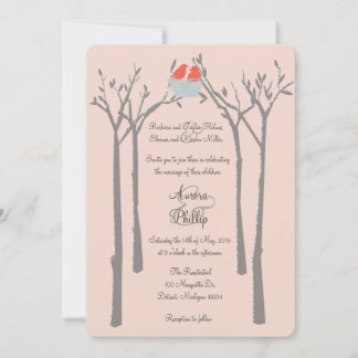 Faire-part de mariage moderne d'oiseaux et d'arbre